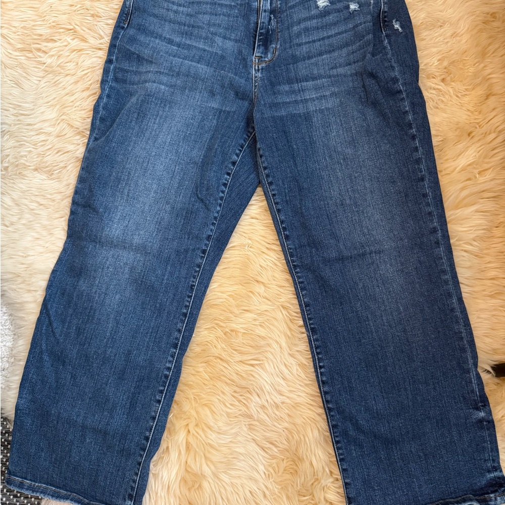 Judy Blue Wide Leg Distressed Mid-Blue Denim Jeans